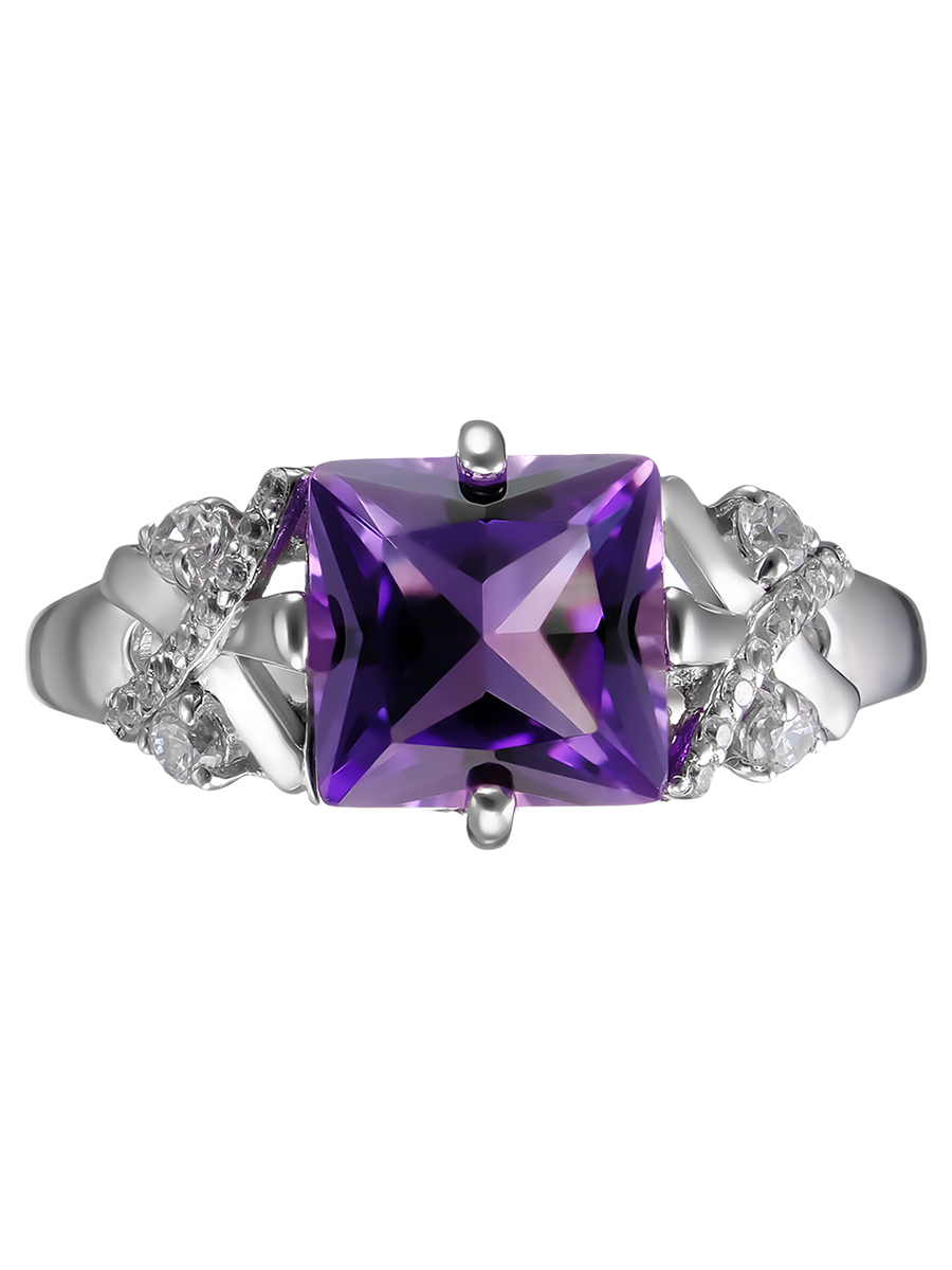 Серебряное кольцо 925 пробы; вставки 1 Аметист; 22 Фианит бесцв.;